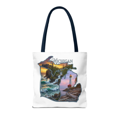 Michigan Lighthouse Tote Bag — Great Lakes Scenic State Travel Tote