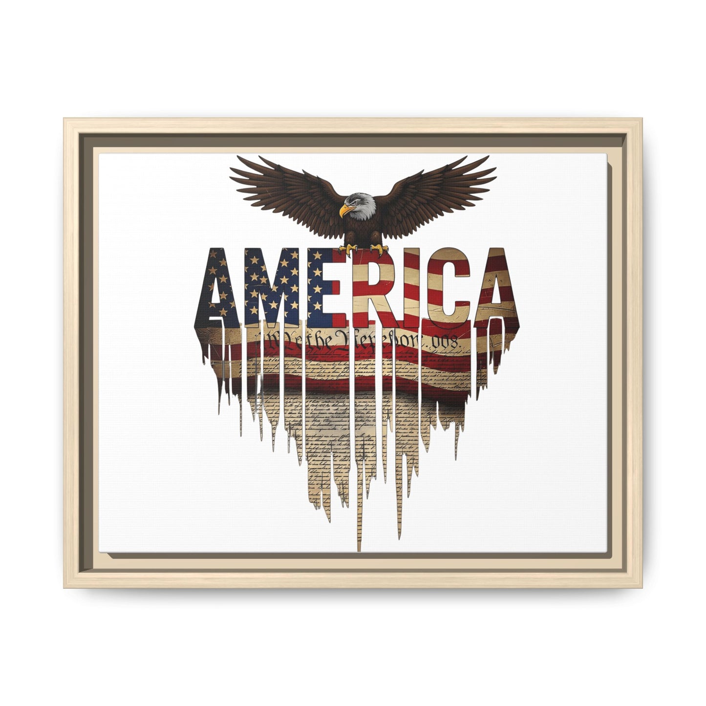 America Eagle Matte Canvas Framed Wall Art — Patriotic USA Flag Typography Print