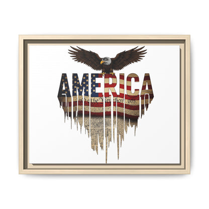 America Eagle Matte Canvas Framed Wall Art — Patriotic USA Flag Typography Print
