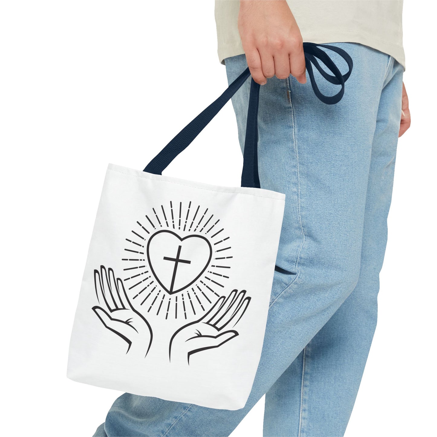 Christian Prayer Tote Bag — Heart & Cross Design