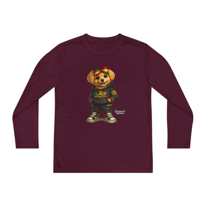 Youth Long Sleeve Tee — Trendy Bear Graphic "Black Excellence"