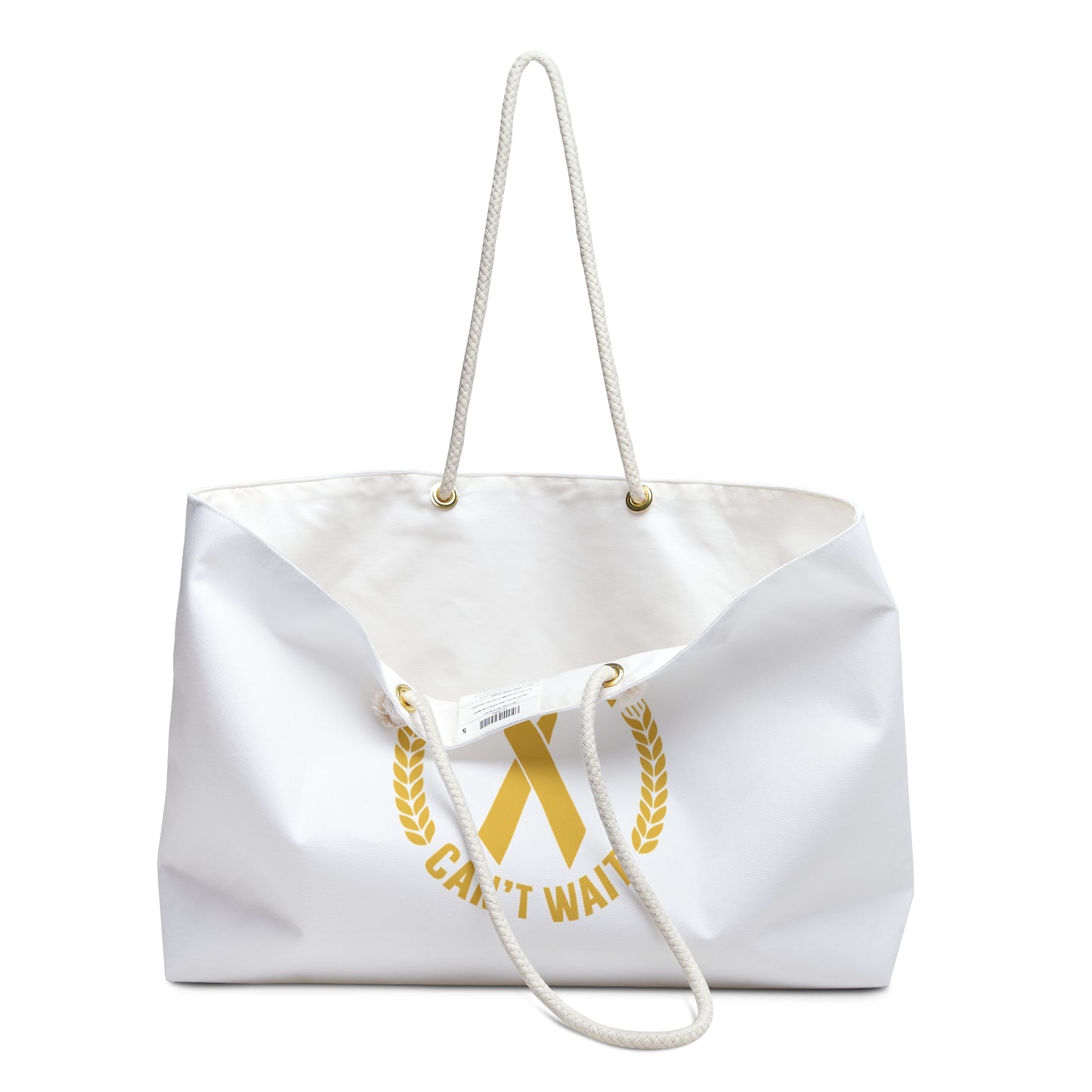 Cancer Awareness Weekender Bag — "A Cure Can't Wait" Gold Ribbon Tote