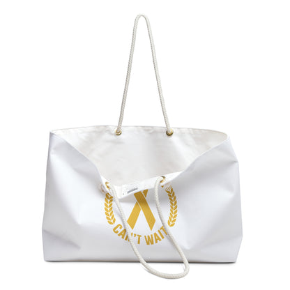 Cancer Awareness Weekender Bag — "A Cure Can't Wait" Gold Ribbon Tote