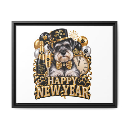 Happy New Year Schnauzer Matte Canvas Framed Art