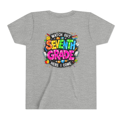 Seventh Grade Kids T-Shirt – “Watch Out Seventh Grade Here I Come” Back-to-School Tee