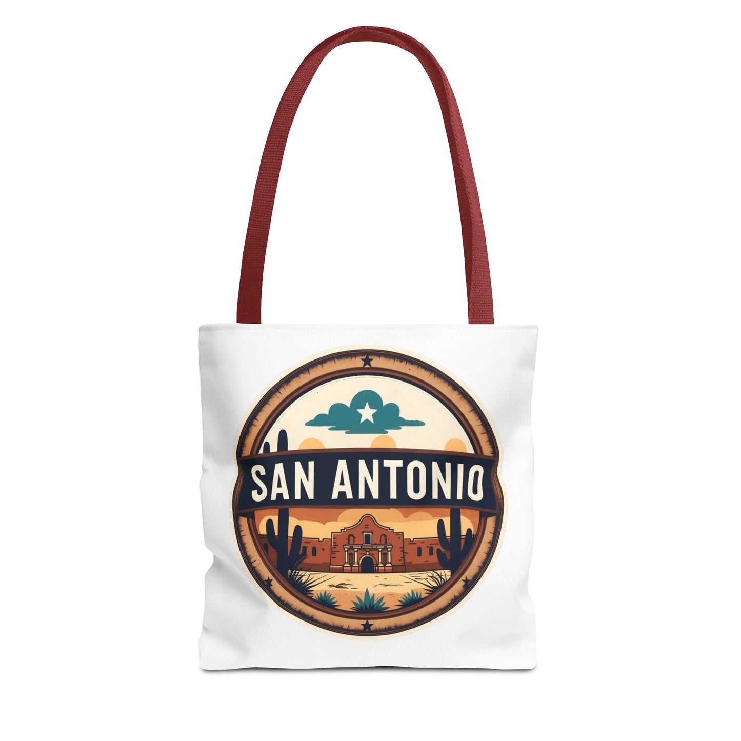 San Antonio Vintage Badge Tote Bag — Retro Texas Travel Market Tote
