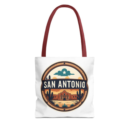 San Antonio Vintage Badge Tote Bag — Retro Texas Travel Market Tote