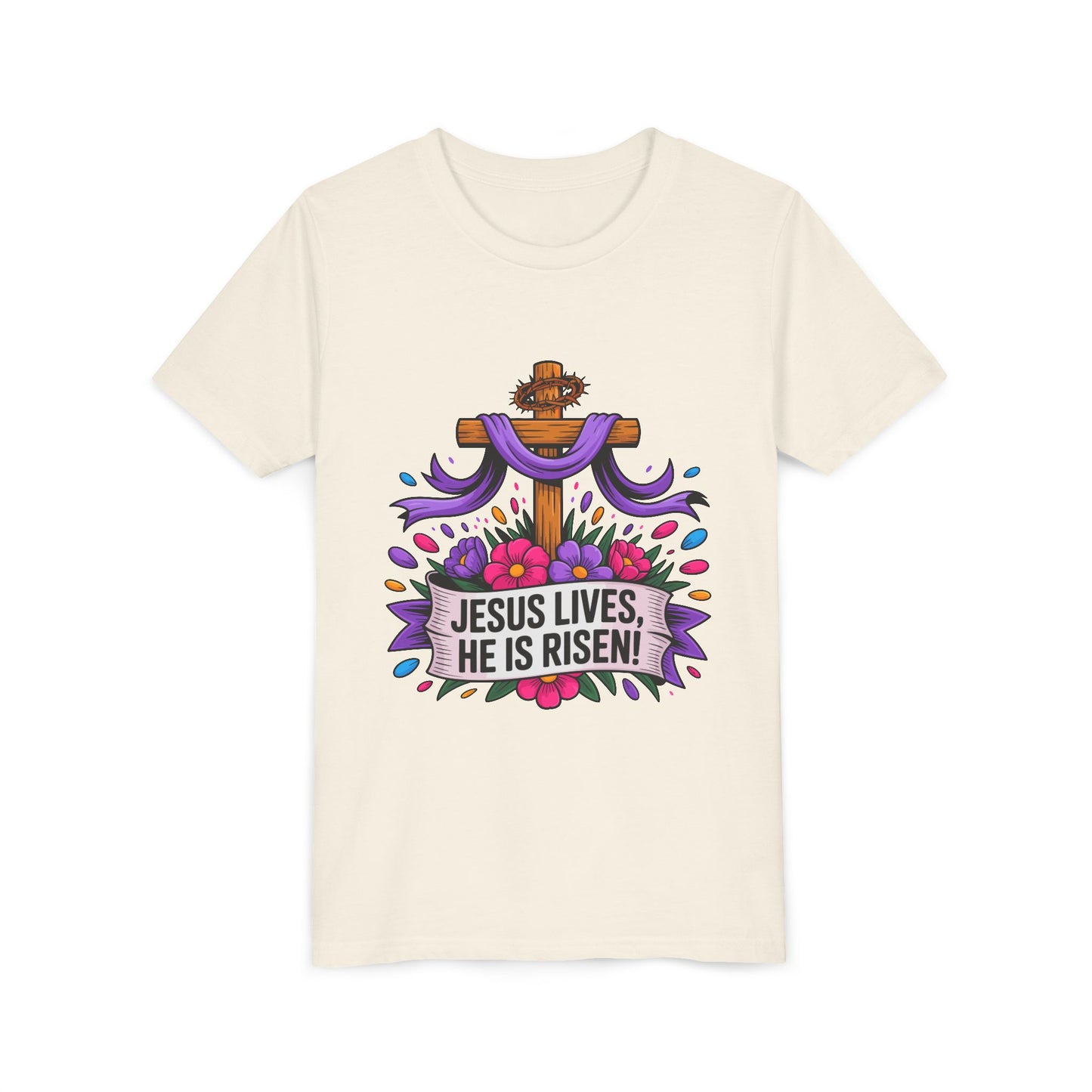 Youth Tee — "Jesus Lives, He Is Risen!" Easter Christian Tee