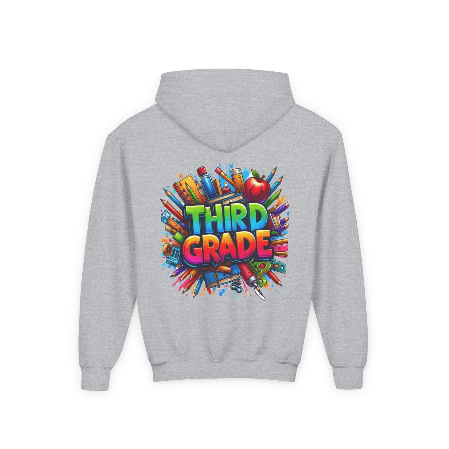 Third Grade Kids Hoodie — Colorful School Supplies Back-to-School Sweatshirt