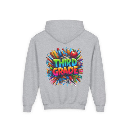 Third Grade Kids Hoodie — Colorful School Supplies Back-to-School Sweatshirt