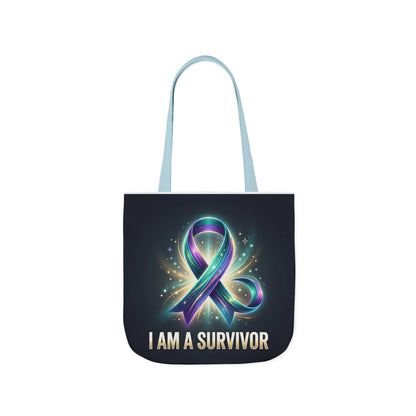 Survivor Ribbon Canvas Tote Bag — "I Am a Survivor" Inspirational Awareness Tote