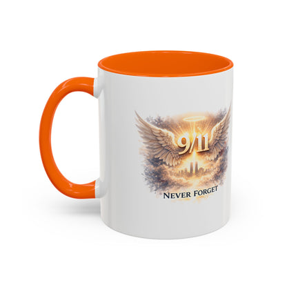 9/11 Never Forget Accent Coffee Mug — Memorial Tribute Ceramic Mug