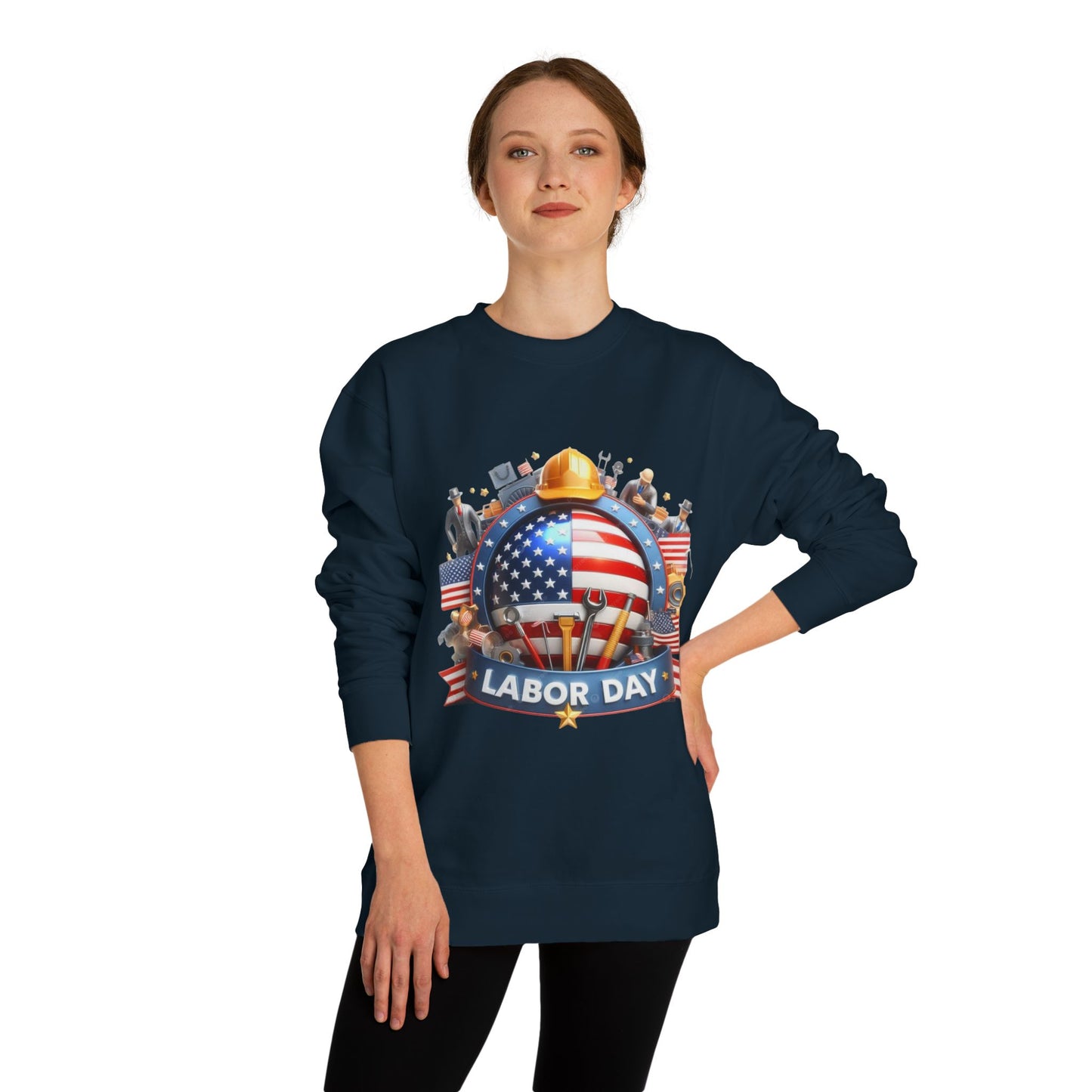 Labor Day Sweatshirt - American Flag Working Hands Design