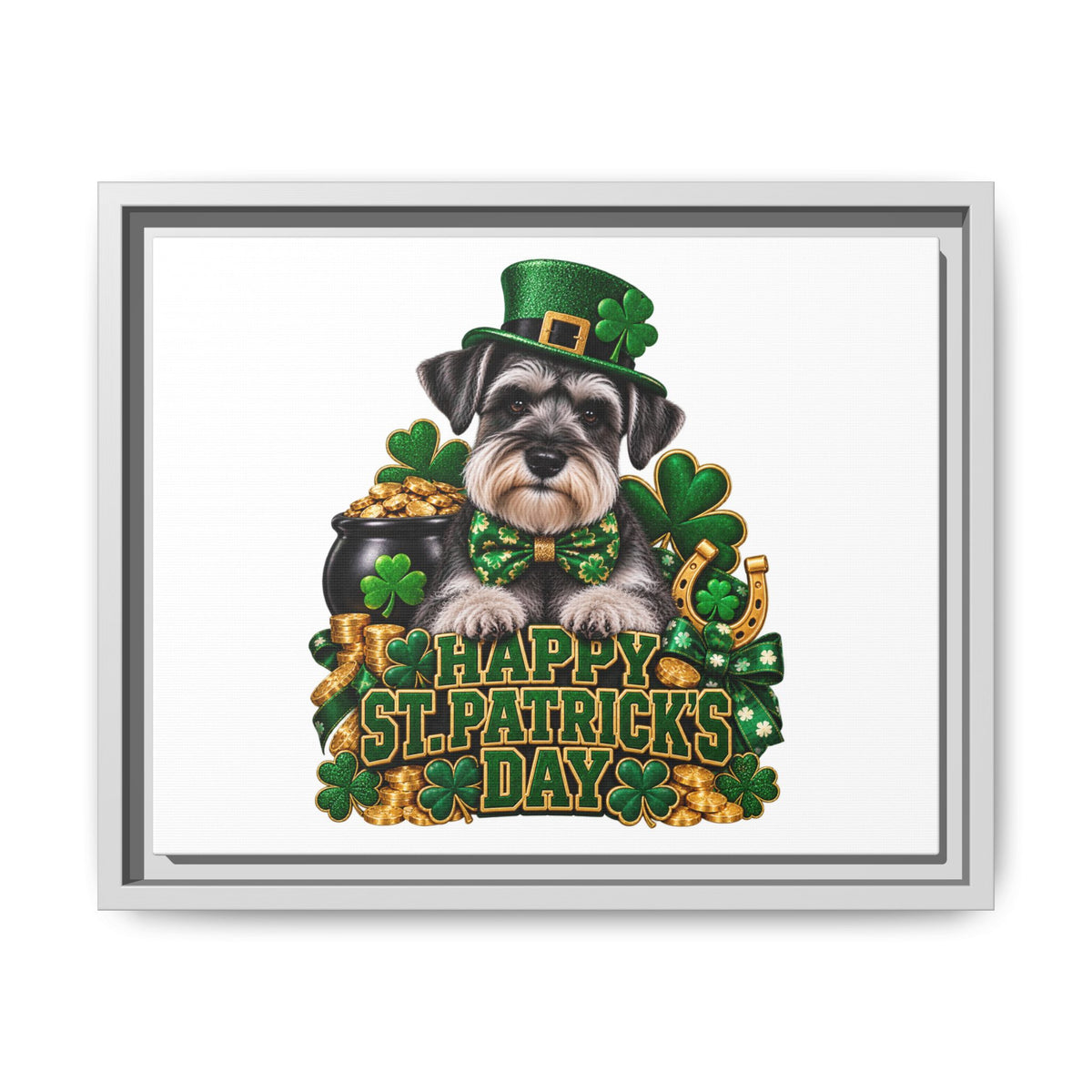 Happy St. Patrick’s Day Schnauzer Framed Canvas