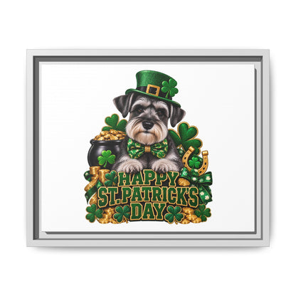 Happy St. Patrick’s Day Schnauzer Framed Canvas