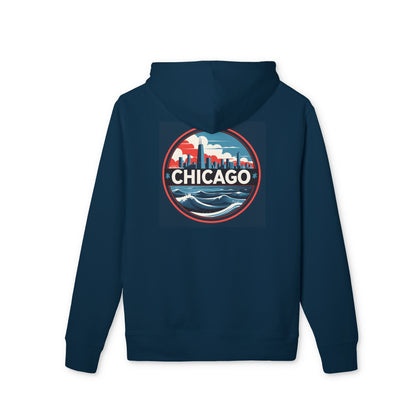 Chicago Skyline Hoodie — Retro Cityscape Wave Graphic