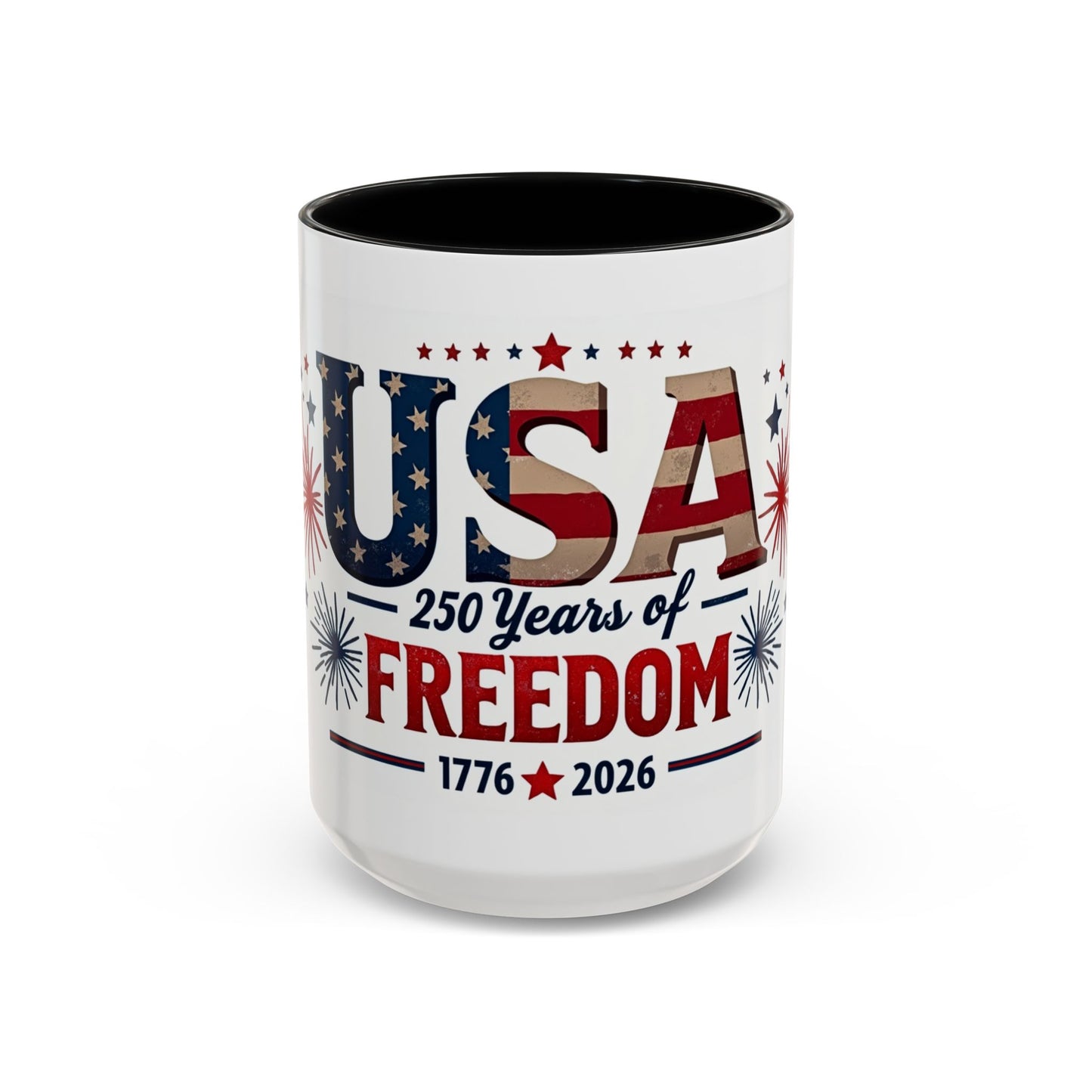 USA 250 Years of Freedom Accent Coffee Mug – 1776–2026 Patriotic Fourth of July Gift