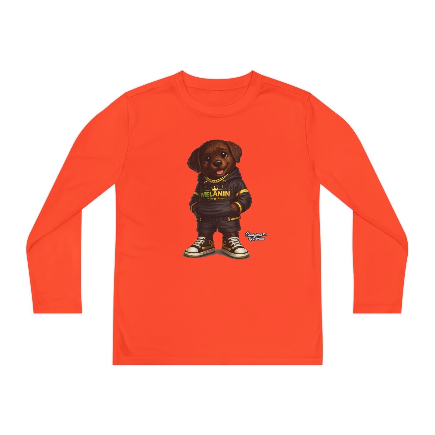 Youth Long Sleeve Tee — Cute Rottweiler Pup Graphic "Melanin" Hoodie Design