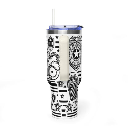 Tumbler — 'Police Dad' 40oz Vacuum Insulated Travel Mug (Patrol Badge Design)