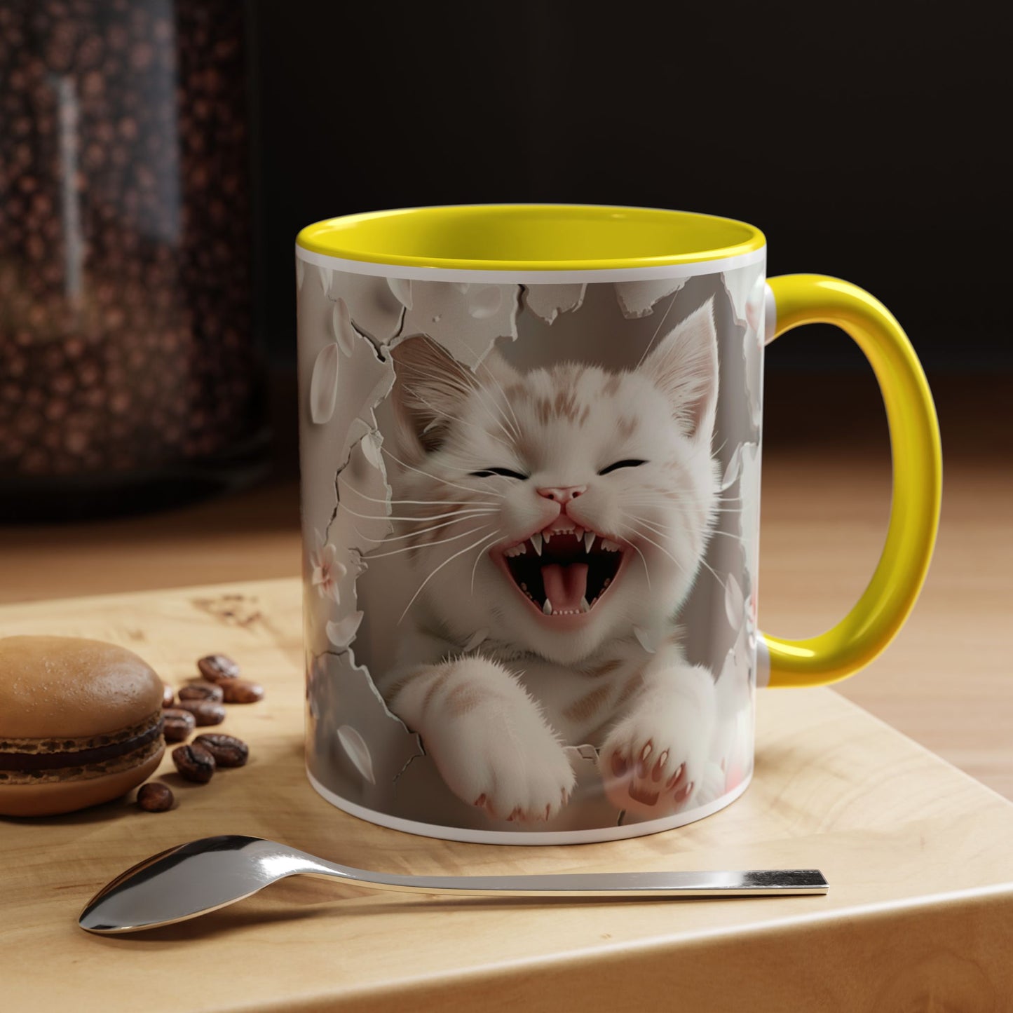 Playful Kitten Accent Coffee Mug — Cute Cat Floral 11/15oz