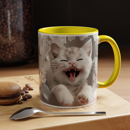 Playful Kitten Accent Coffee Mug — Cute Cat Floral 11/15oz