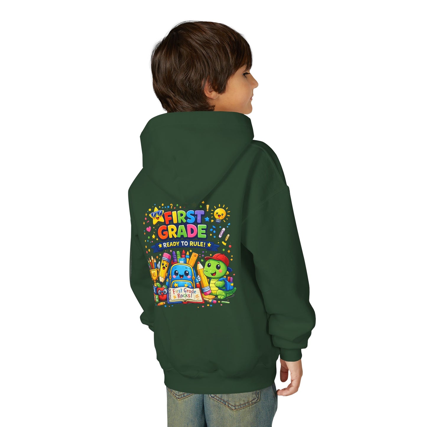 First Grade Hoodie - "First Grade Ready To Rule" Kids Back-to-School Sweatshirt