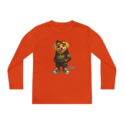 Youth Long Sleeve Tee — Trendy Bear Graphic "Black Excellence"