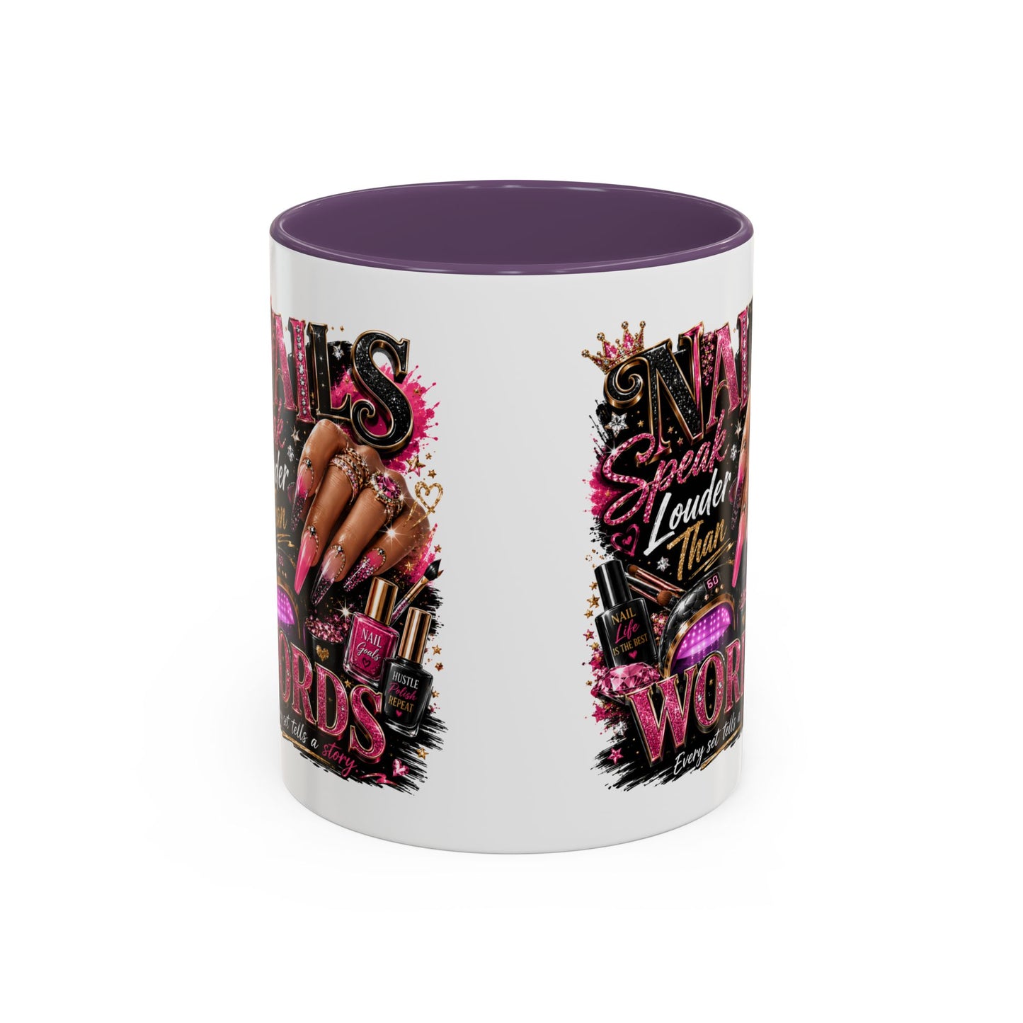 Accent Coffee Mug - "Nails Speak Louder Than Words" Pink Nail Tech Coffee Mug
