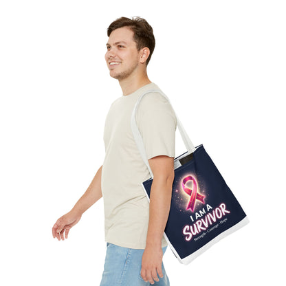Survivor Ribbon Tote Bag — "I Am A Survivor" Breast Cancer Awareness Tote