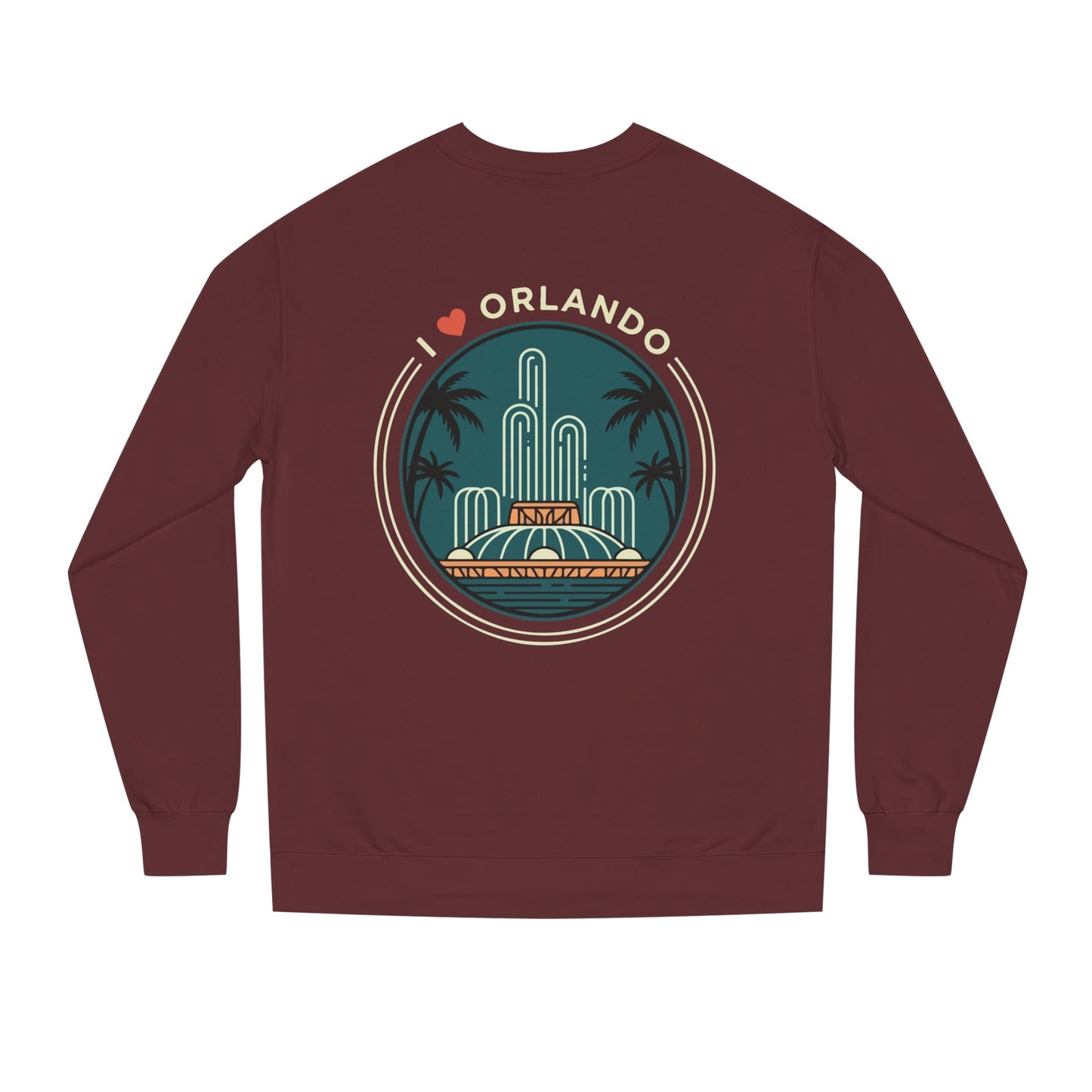 Orlando Fountain Crewneck Sweatshirt — Retro Palm Tree Cityscape