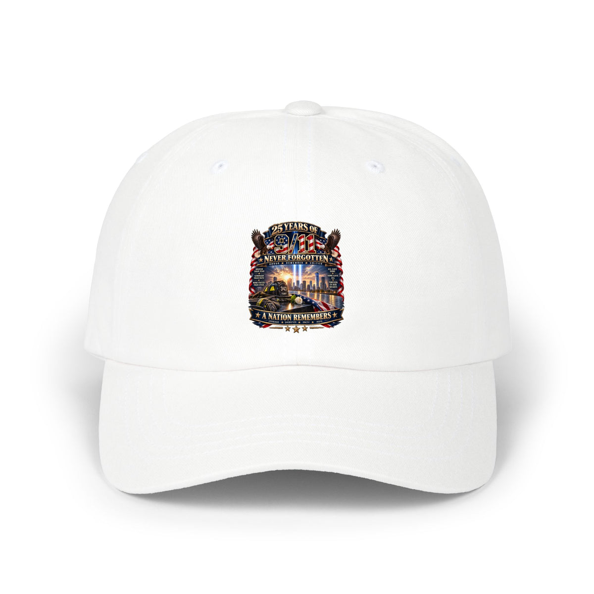 Dad Cap — Vintage Fireworks Night Skyline Embroidered Hat