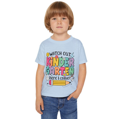 Toddler T-Shirt — "Watch Out Kindergarten Here I Come!" Back-to-School Graphic