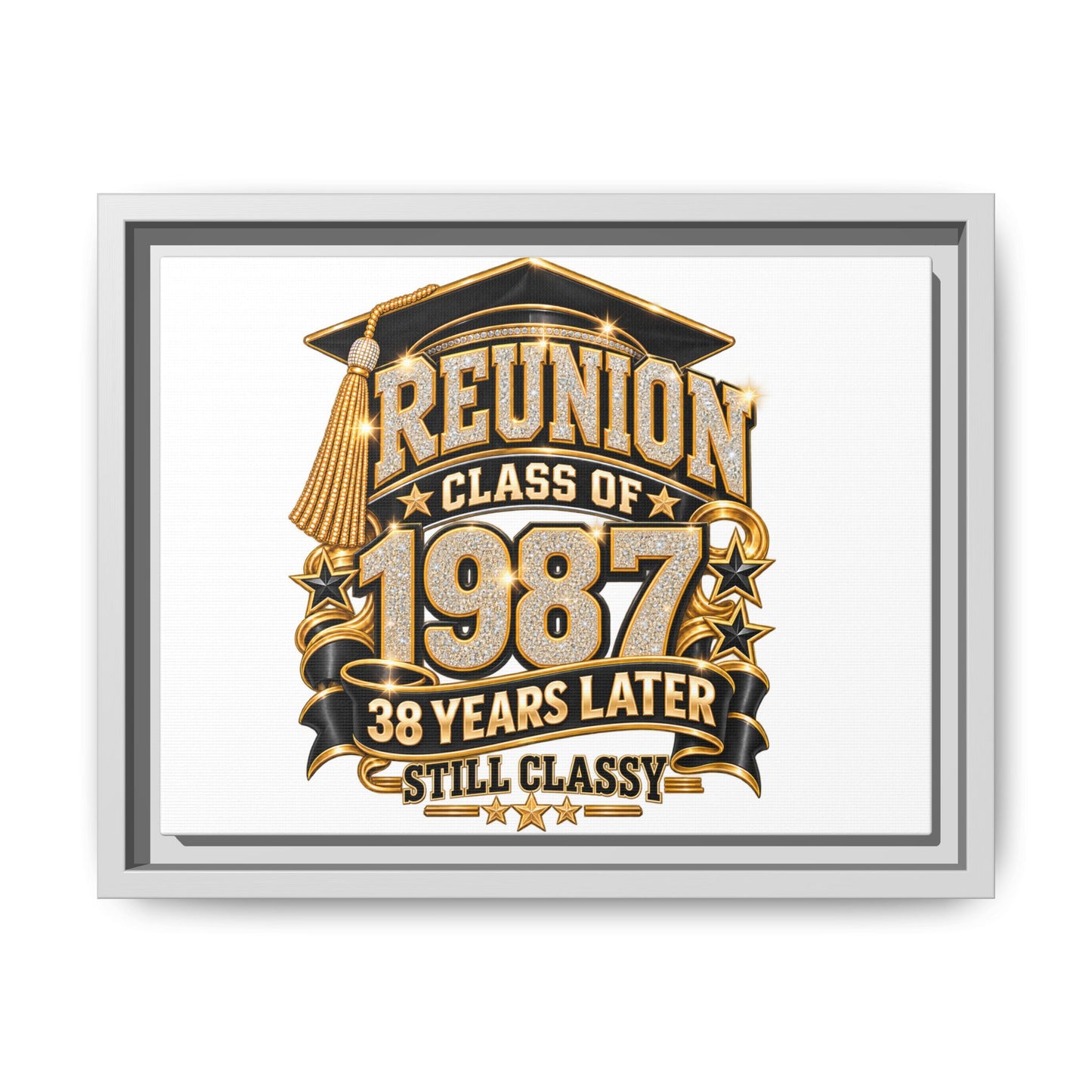 Class of 1987 Reunion Canvas Print — "38 Years Later Still Classy" Framed Art