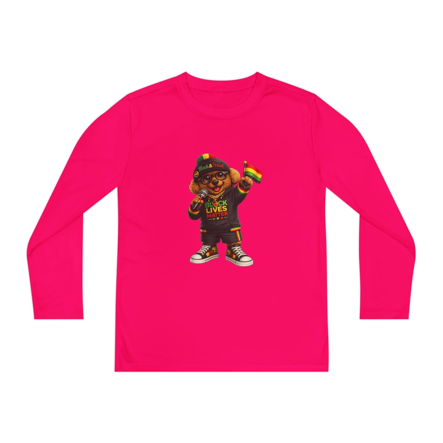 Youth Long Sleeve Tee — Black Lives Matter Kid Graphic with Rasta Flag