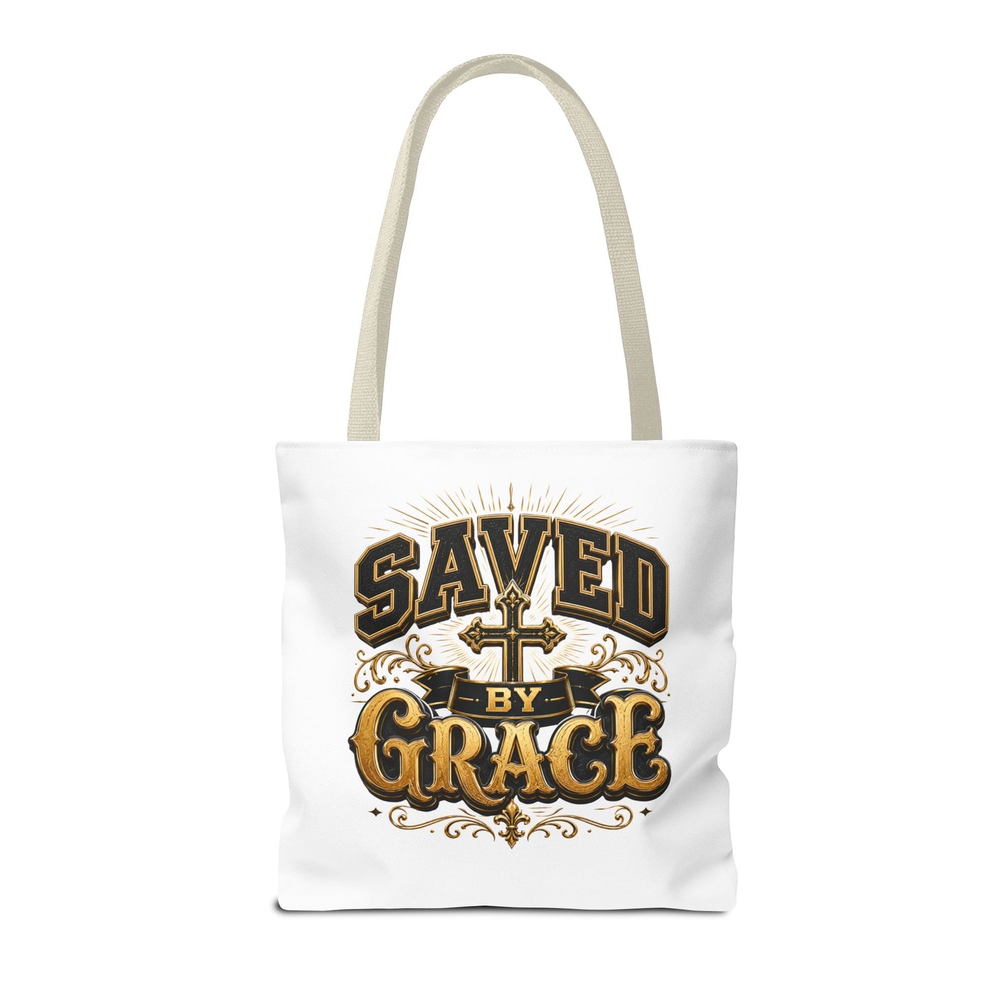 Saved by Grace Tote Bag – Christian Cross Inspirational Canvas Tote