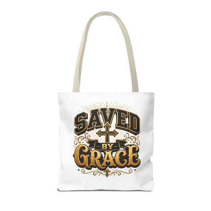 Saved by Grace Tote Bag – Christian Cross Inspirational Canvas Tote