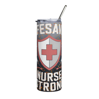 Nurse Strong 20oz Stainless Steel Tumbler — Life Saver Medical Shield Design