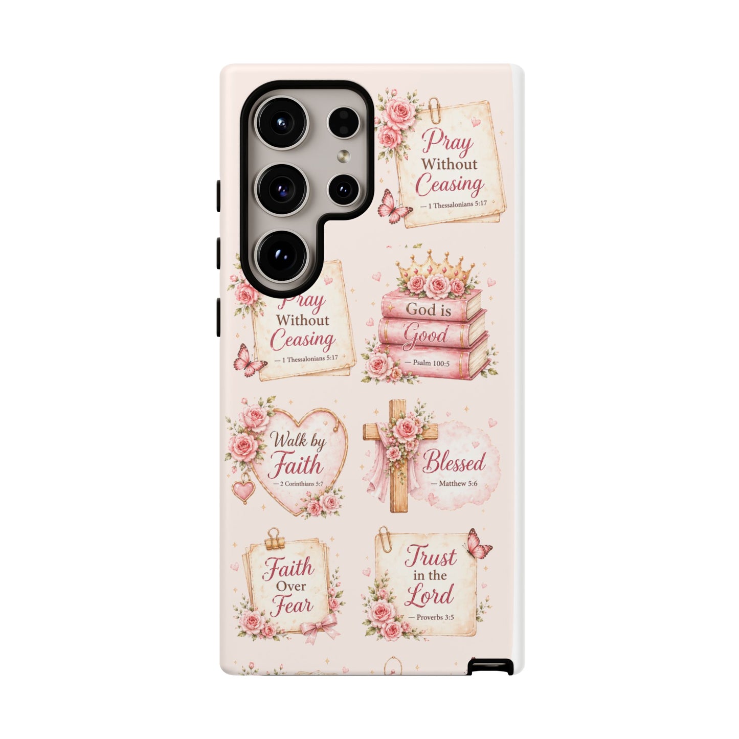 Christian Floral Phone Case — "Pray Without Ceasing" Faith Cross Design