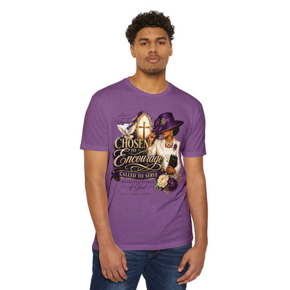 Chosen to Encourage Christian T-Shirt — 'Called to Serve' Purple Church Hat Design
