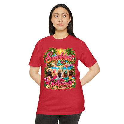 Sunshine & Girlfriends Beach T-Shirt — Tropical Vacation Tee for Friends