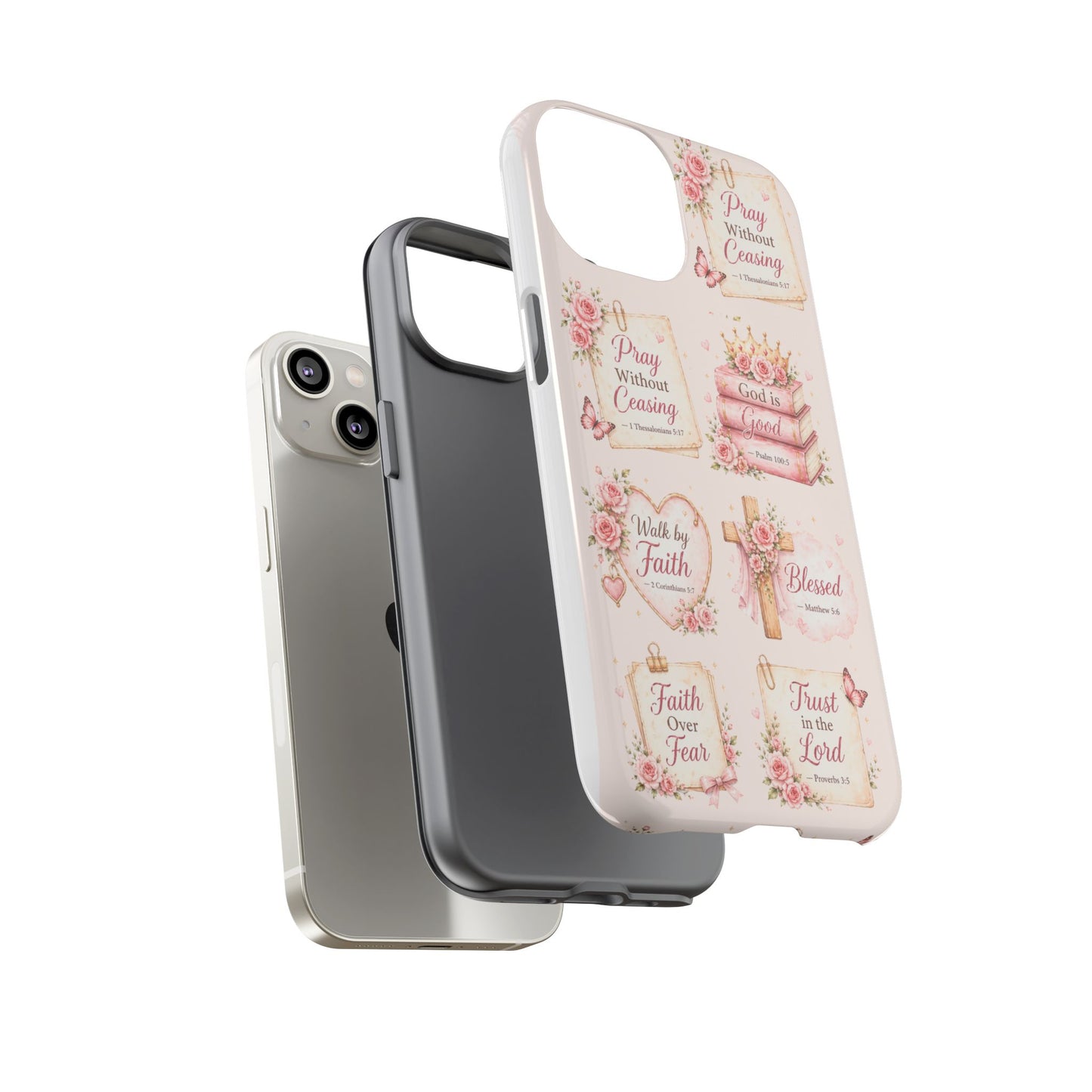Christian Floral Phone Case — "Pray Without Ceasing" Faith Cross Design