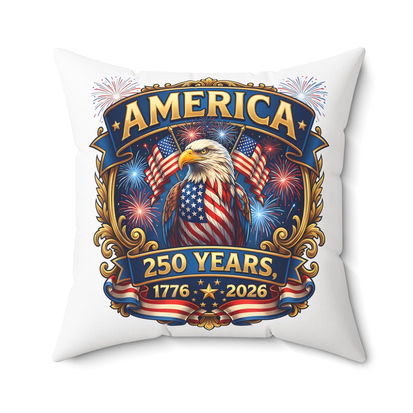 America 250th Anniversary Decorative Pillow — Eagle & Fireworks 1776–2026