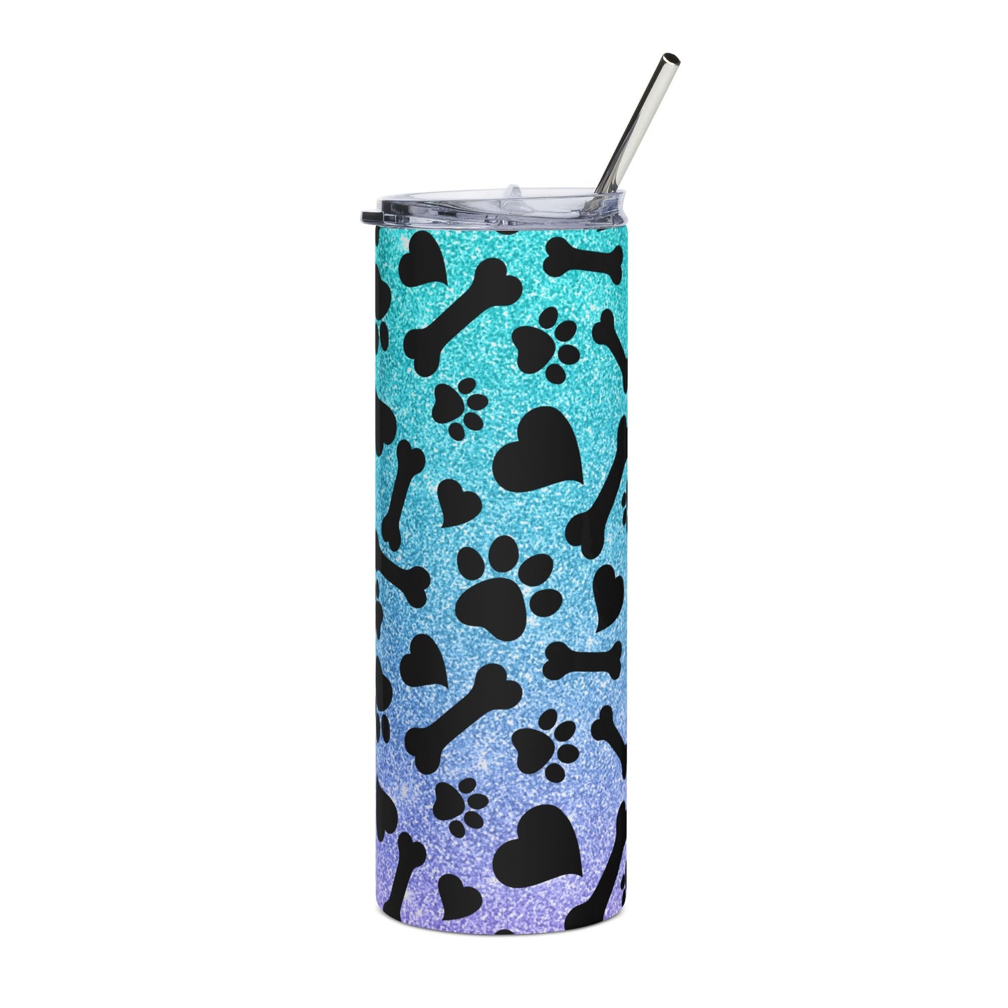 20oz Pet Paw & Bone Stainless Steel Tumbler — Glitter Teal to Purple Travel Cup