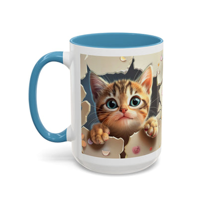 Cute Peekaboo Kitten Accent Coffee Mug — Cat Lover Gift (11/15oz)