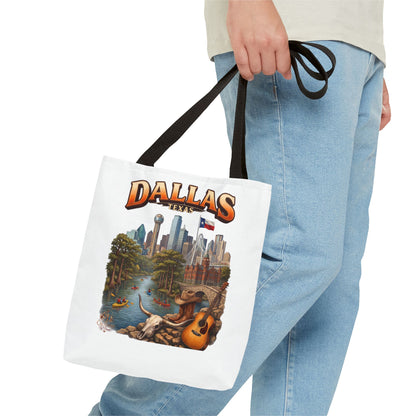 Dallas Texas Scenic Tote Bag – City Skyline & Guitar Souvenir Tote