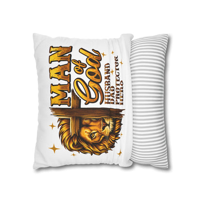 Christian Lion Cross Pillow — "Man of God" Husband Dad Protector Hero Throw Pillowcase