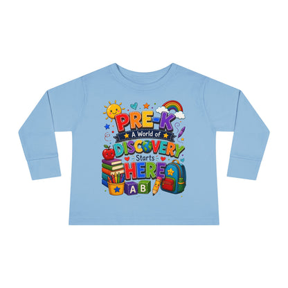 Pre-K Discovery Toddler Long Sleeve Tee – “A World of Discovery Starts Here”