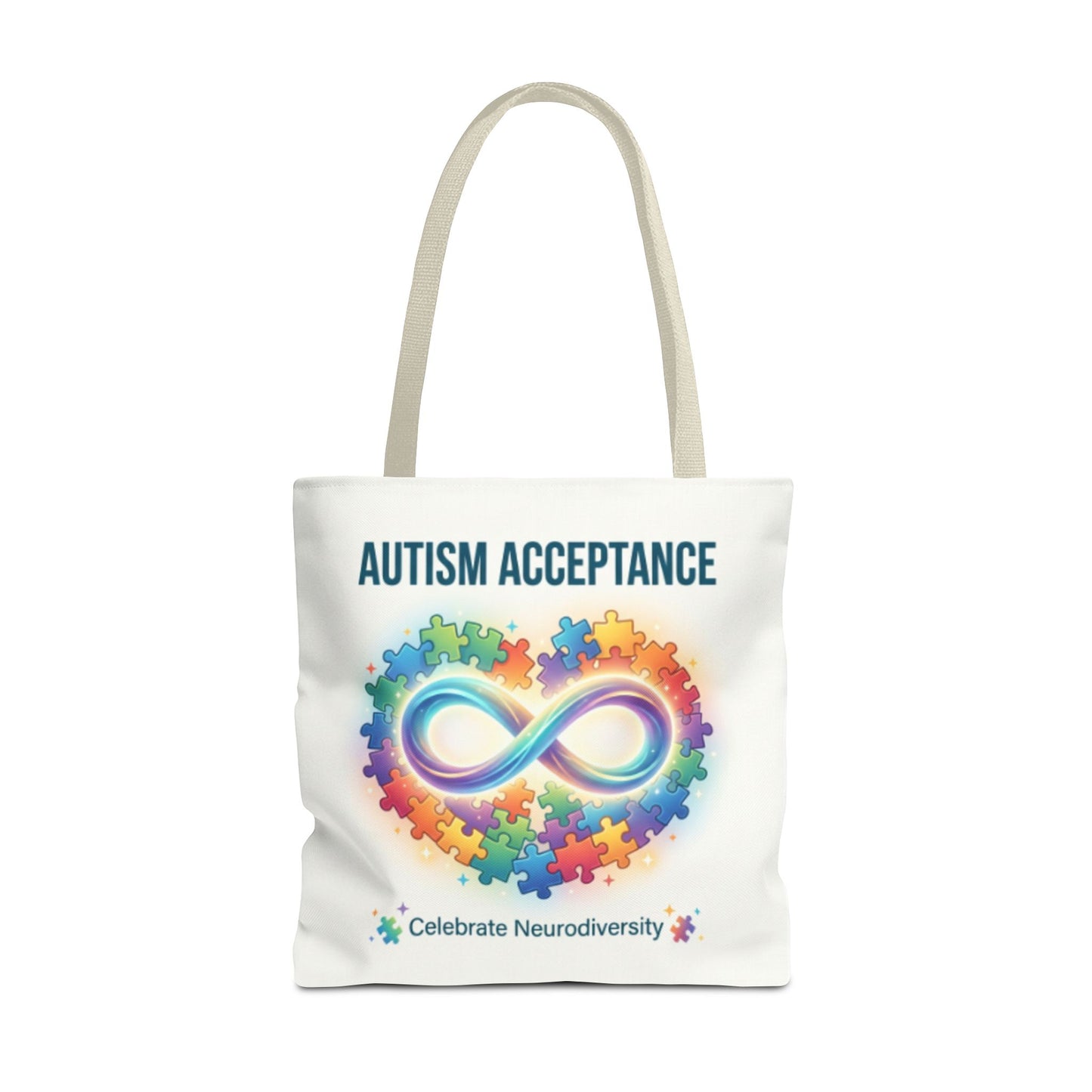 Autism Acceptance Tote Bag — Rainbow Neurodiversity Infinity Puzzle Design