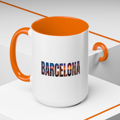 Barcelona Accent Coffee Mug — Scenic Cityscape Text Travel Souvenir (11/15oz)