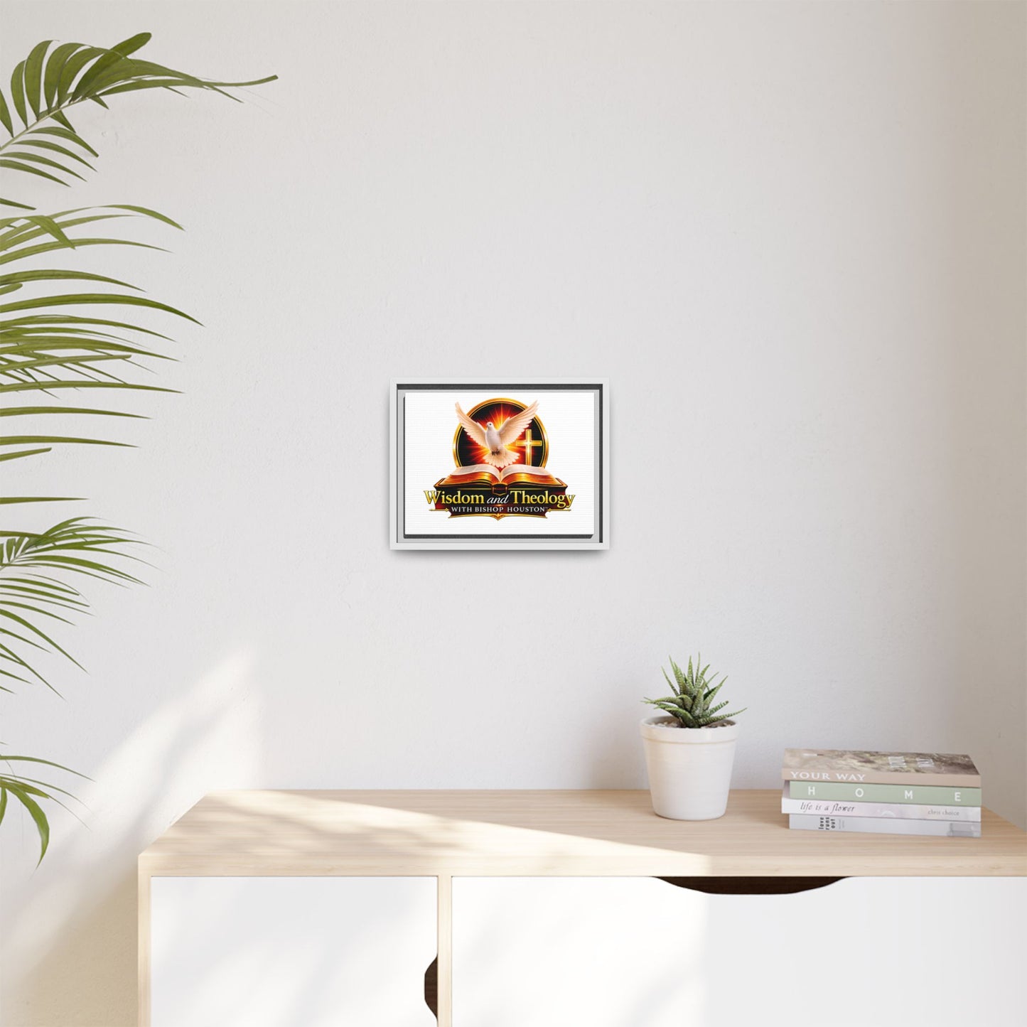 Framed Canvas Print — "Wisdom and Theology" Dove & Bible Wall Art